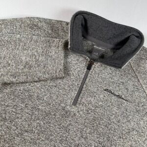 Eddie Bauer Mens XL Gray Heathered Fleece Lined Sweater Quarter Zip Pullover